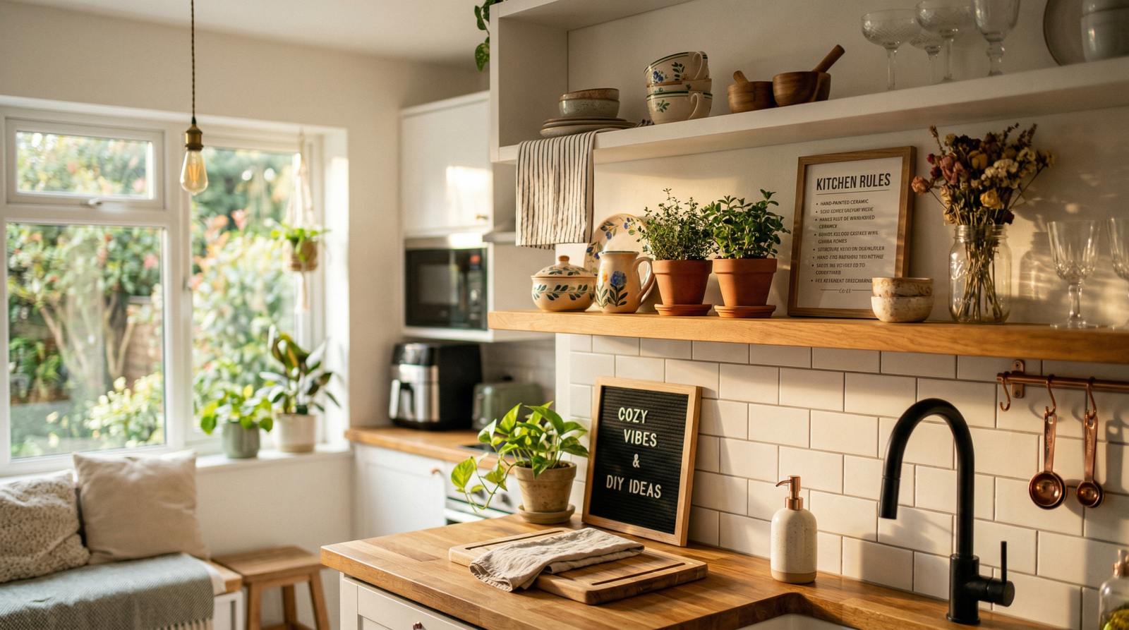 Cheap kitchen decor ideas - budget-friendly stylish kitchen makeover with DIY decorations and modern accents