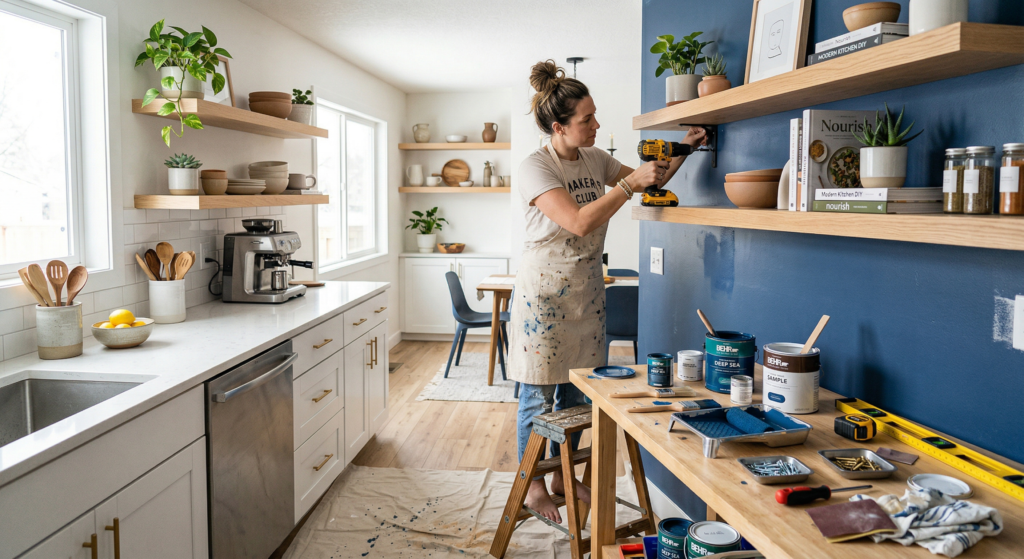 DIY cheap kitchen decor ideas tools and makeover process